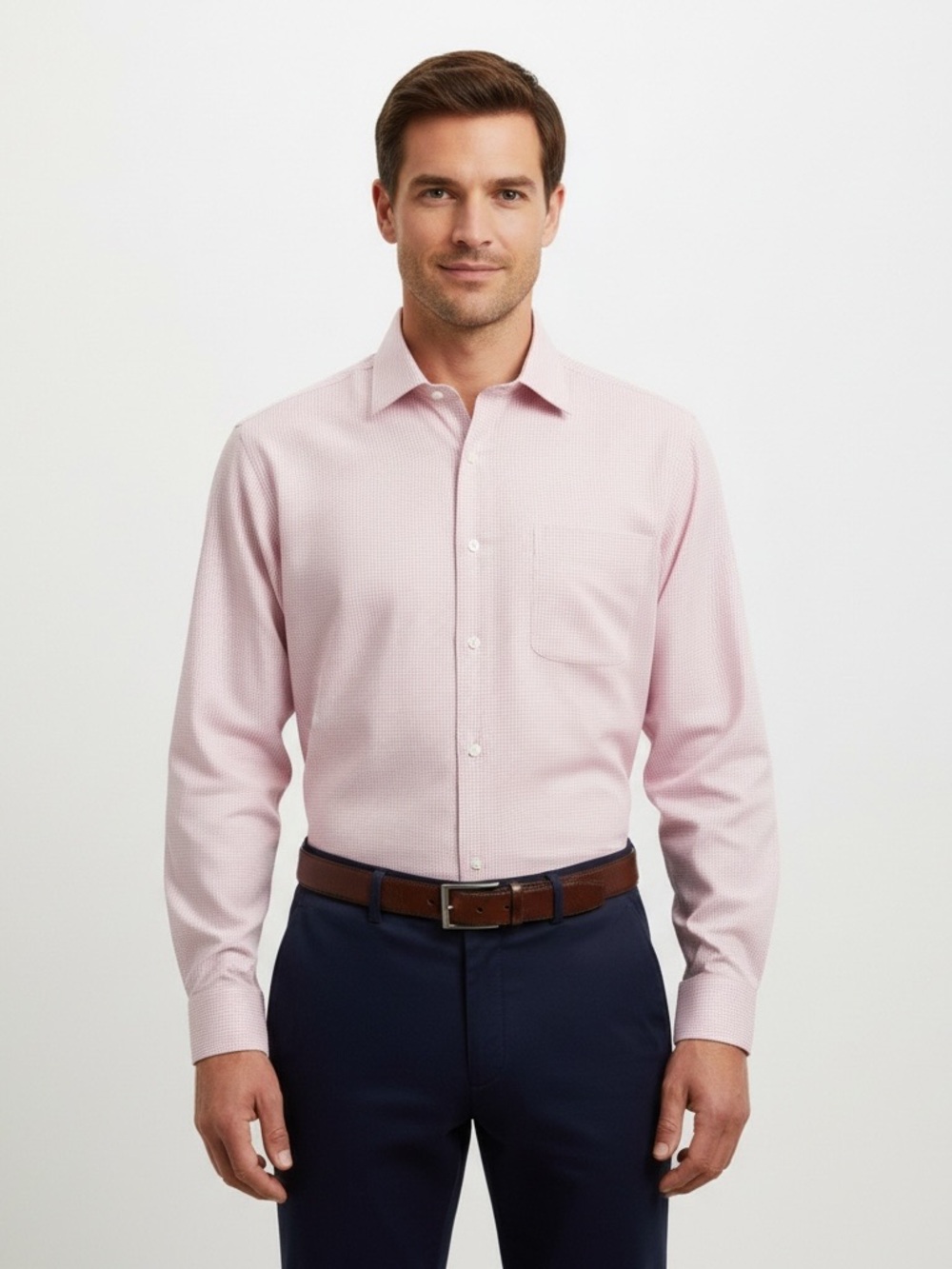 Nautica Mens Dress Shirt 16.5 32/33 Peach Micro Check 100% Cotton Wrinkle Free
